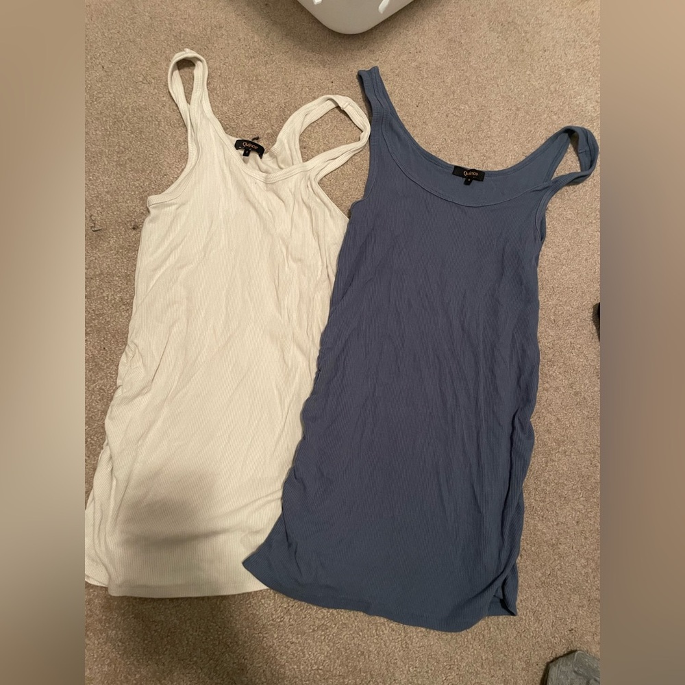 Quince Bamboo Rib Maternity and Postpartum Cream and Blue Tank Top Bundle!